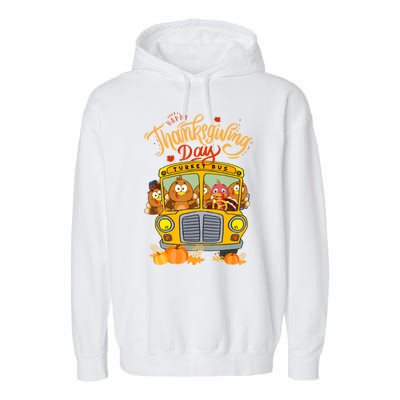 Happy Thanksgiving Day Turkey School Bus Driver Gifts Garment-Dyed Fleece Hoodie