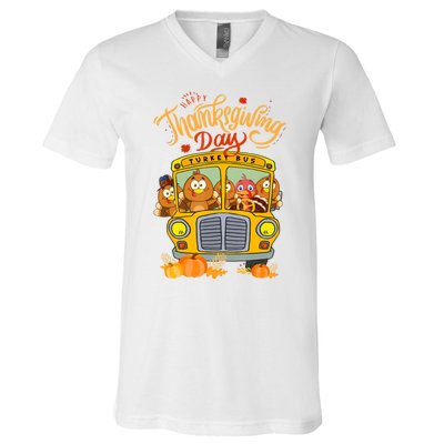 Happy Thanksgiving Day Turkey School Bus Driver Gifts V-Neck T-Shirt