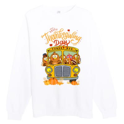 Happy Thanksgiving Day Turkey School Bus Driver Gifts Premium Crewneck Sweatshirt