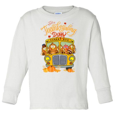 Happy Thanksgiving Day Turkey School Bus Driver Gifts Toddler Long Sleeve Shirt