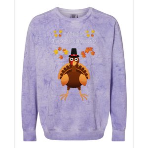 Happy Thanksgiving Day Funny Cute Pilgrim Turkey Funny Funny Cute Colorblast Crewneck Sweatshirt