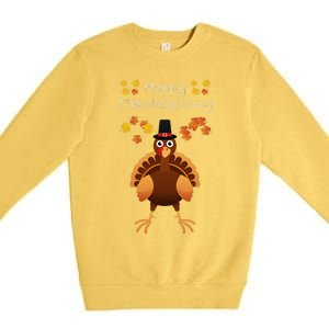 Happy Thanksgiving Day Funny Cute Pilgrim Turkey Funny Funny Cute Premium Crewneck Sweatshirt