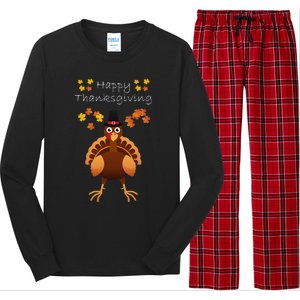 Happy Thanksgiving Day Funny Cute Pilgrim Turkey Funny Funny Cute Long Sleeve Pajama Set