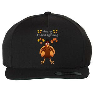 Happy Thanksgiving Day Funny Cute Pilgrim Turkey Funny Funny Cute Wool Snapback Cap