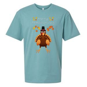 Happy Thanksgiving Day Funny Cute Pilgrim Turkey Funny Funny Cute Sueded Cloud Jersey T-Shirt