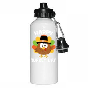 Happy Turkey Day Gift Cute Little Pilgrim Thanksgiving Gift Aluminum Water Bottle