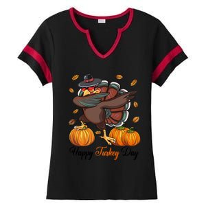 Happy Turkey Day Dabbing Turkey Pilgrim Pumpkin Thanksgiving Great Gift Ladies Halftime Notch Neck Tee