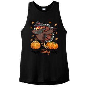 Happy Turkey Day Dabbing Turkey Pilgrim Pumpkin Thanksgiving Great Gift Ladies PosiCharge Tri-Blend Wicking Tank