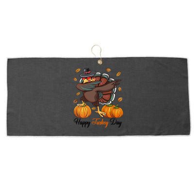 Happy Turkey Day Dabbing Turkey Pilgrim Pumpkin Thanksgiving Great Gift Large Microfiber Waffle Golf Towel