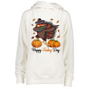 Happy Turkey Day Dabbing Turkey Pilgrim Pumpkin Thanksgiving Great Gift Womens Funnel Neck Pullover Hood