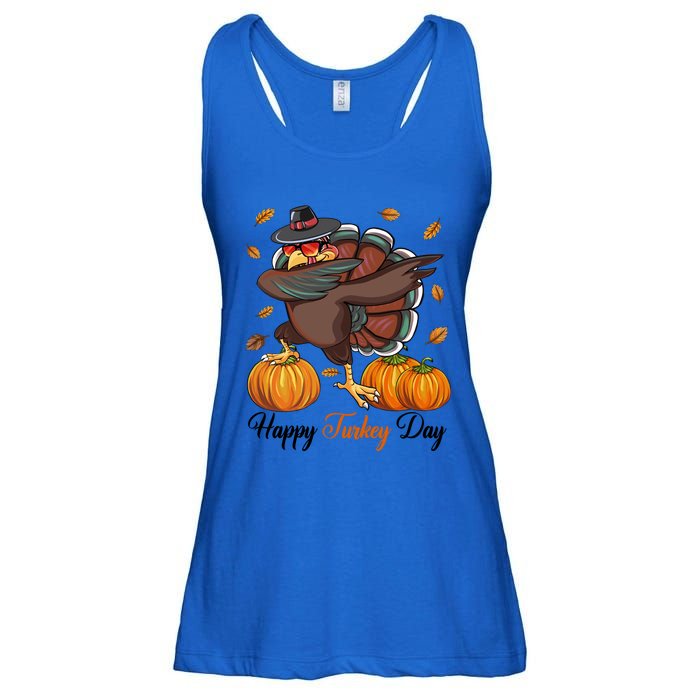 Happy Turkey Day Dabbing Turkey Pilgrim Pumpkin Thanksgiving Great Gift Ladies Essential Flowy Tank