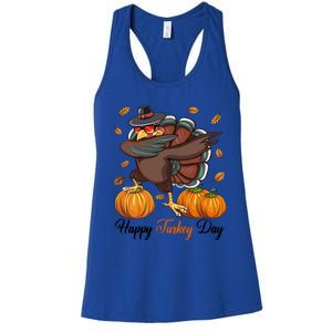 Happy Turkey Day Dabbing Turkey Pilgrim Pumpkin Thanksgiving Great Gift Women's Racerback Tank