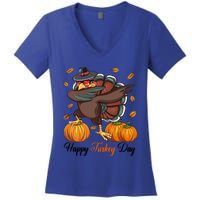 Happy Turkey Day Dabbing Turkey Pilgrim Pumpkin Thanksgiving Great Gift Women's V-Neck T-Shirt