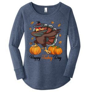 Happy Turkey Day Dabbing Turkey Pilgrim Pumpkin Thanksgiving Great Gift Women's Perfect Tri Tunic Long Sleeve Shirt