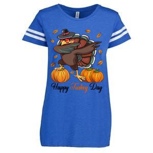 Happy Turkey Day Dabbing Turkey Pilgrim Pumpkin Thanksgiving Great Gift Enza Ladies Jersey Football T-Shirt