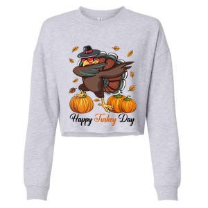 Happy Turkey Day Dabbing Turkey Pilgrim Pumpkin Thanksgiving Great Gift Cropped Pullover Crew