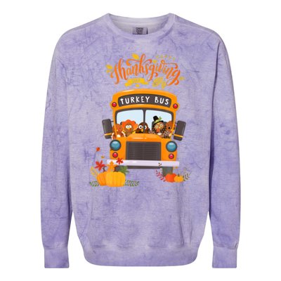 Happy Thanksgiving Day Turkey School Bus Driver Gifts Colorblast Crewneck Sweatshirt