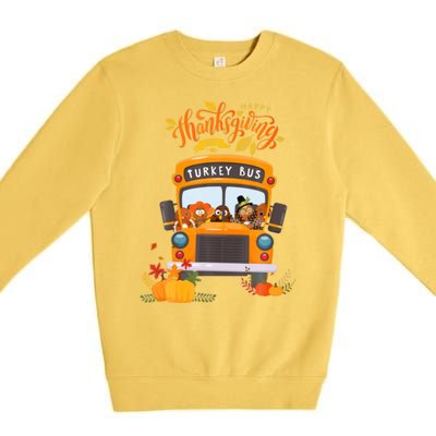 Happy Thanksgiving Day Turkey School Bus Driver Gifts Premium Crewneck Sweatshirt