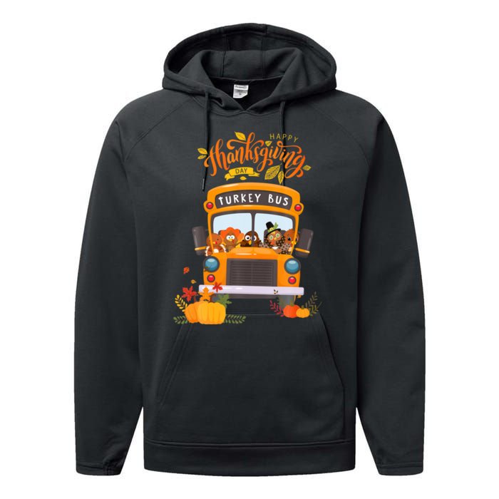 Happy Thanksgiving Day Turkey School Bus Driver Gifts Performance Fleece Hoodie