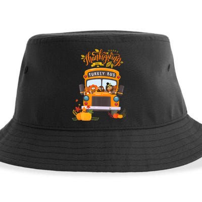 Happy Thanksgiving Day Turkey School Bus Driver Gifts Sustainable Bucket Hat