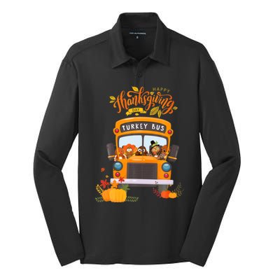 Happy Thanksgiving Day Turkey School Bus Driver Gifts Silk Touch Performance Long Sleeve Polo