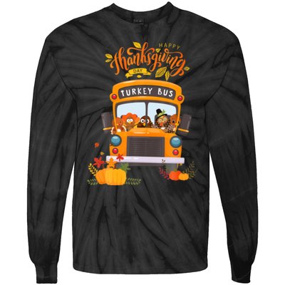 Happy Thanksgiving Day Turkey School Bus Driver Gifts Tie-Dye Long Sleeve Shirt