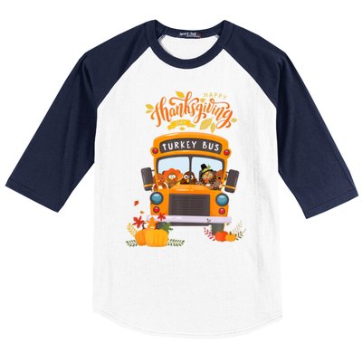 Happy Thanksgiving Day Turkey School Bus Driver Gifts Baseball Sleeve Shirt