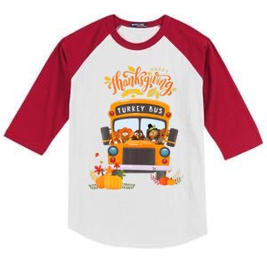 Happy Thanksgiving Day Turkey School Bus Driver Gifts Kids Colorblock Raglan Jersey