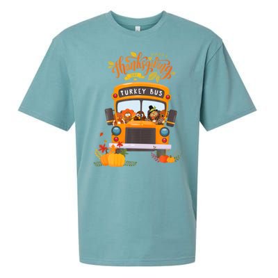 Happy Thanksgiving Day Turkey School Bus Driver Gifts Sueded Cloud Jersey T-Shirt