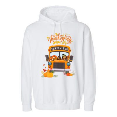 Happy Thanksgiving Day Turkey School Bus Driver Gifts Garment-Dyed Fleece Hoodie