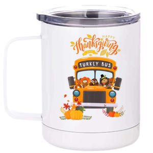 Happy Thanksgiving Day Turkey School Bus Driver Gifts 12 oz Stainless Steel Tumbler Cup