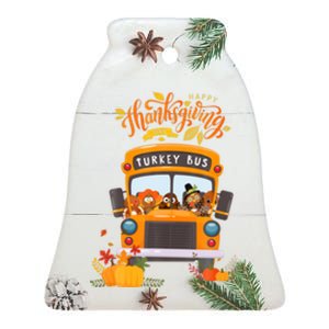 Happy Thanksgiving Day Turkey School Bus Driver Gifts Ceramic Bell Ornament