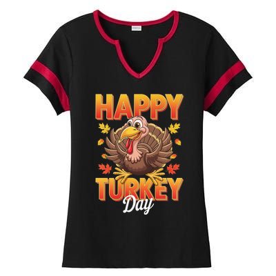 Happy Turkey Day Thanksgiving Turkey Holiday Autumn Great Gift Ladies Halftime Notch Neck Tee