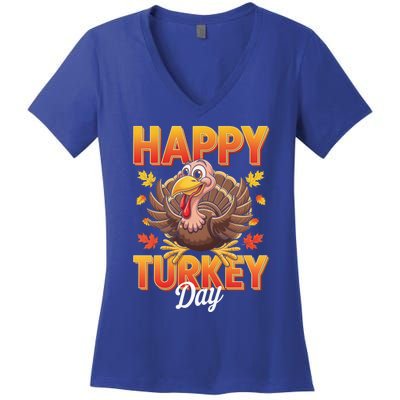 Happy Turkey Day Thanksgiving Turkey Holiday Autumn Great Gift Women's V-Neck T-Shirt