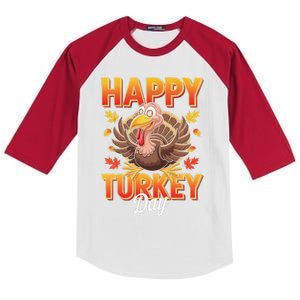 Happy Turkey Day Thanksgiving Turkey Holiday Autumn Great Gift Kids Colorblock Raglan Jersey