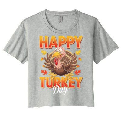 Happy Turkey Day Thanksgiving Turkey Holiday Autumn Great Gift Women's Crop Top Tee