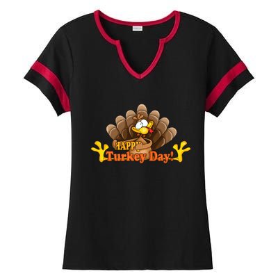 Happy Turkey Day Funny Thanksgiving Ladies Halftime Notch Neck Tee