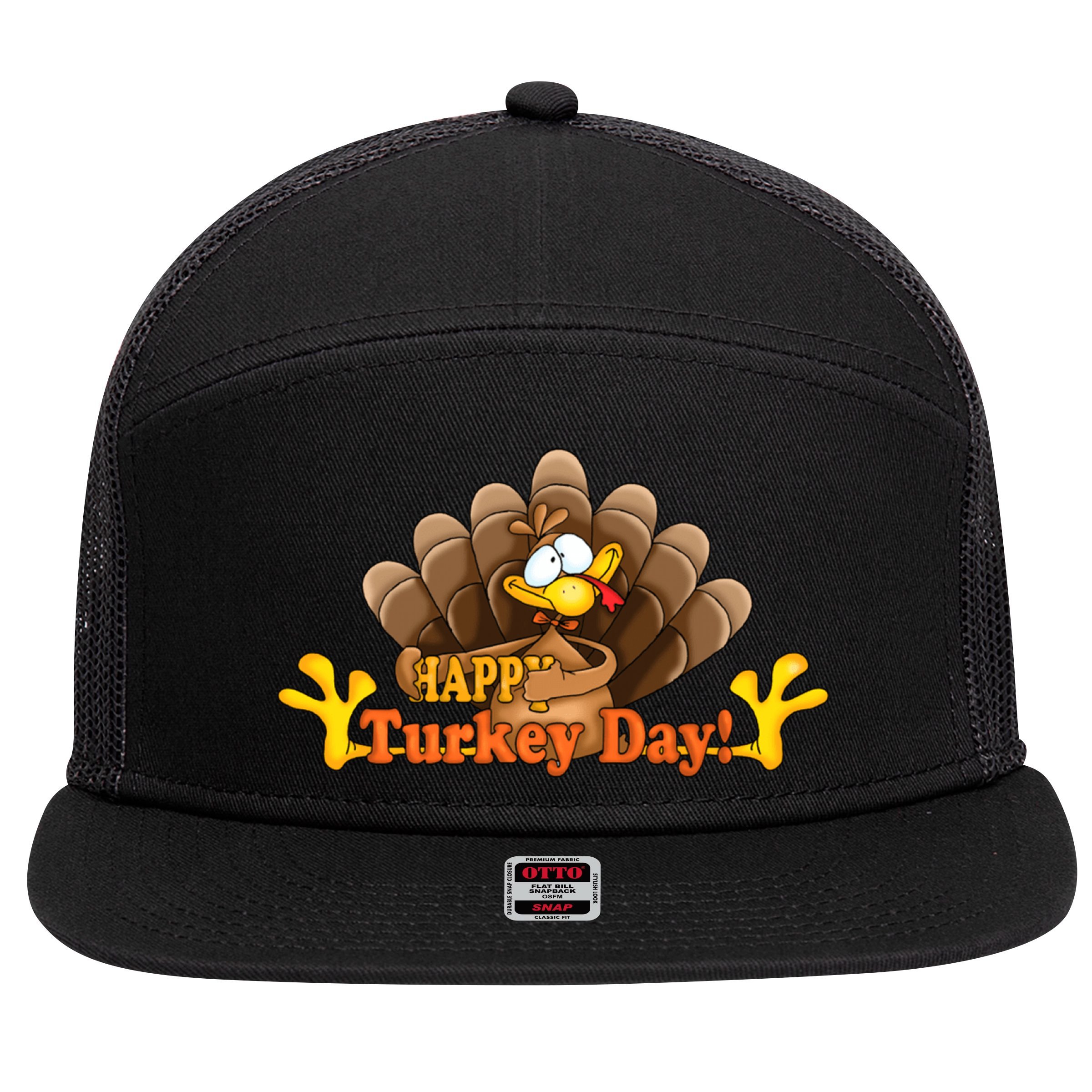 Happy Turkey Day Funny Thanksgiving 7 Panel Mesh Trucker Snapback Hat