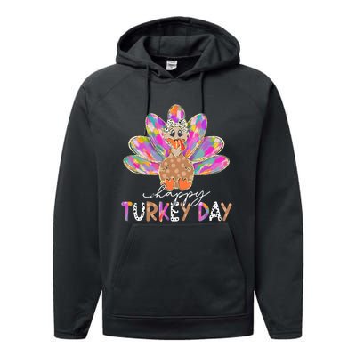 Happy Turkey Day Cute Turkey Thanksgiving Performance Fleece Hoodie