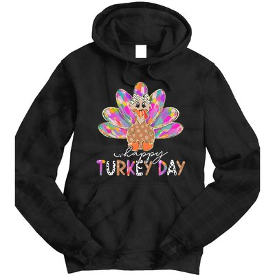 Happy Turkey Day Cute Turkey Thanksgiving Tie Dye Hoodie