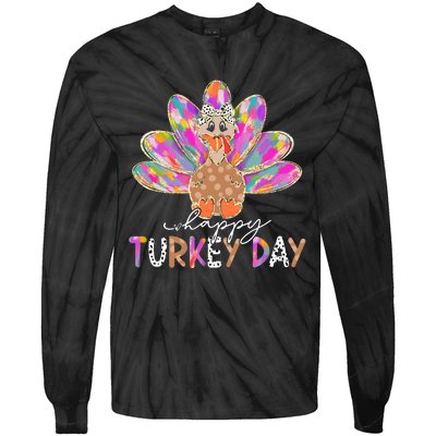 Happy Turkey Day Cute Turkey Thanksgiving Tie-Dye Long Sleeve Shirt