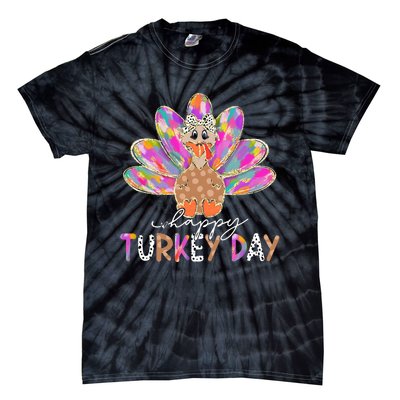 Happy Turkey Day Cute Turkey Thanksgiving Tie-Dye T-Shirt