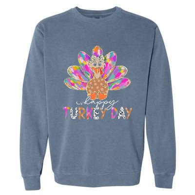 Happy Turkey Day Cute Turkey Thanksgiving Garment-Dyed Sweatshirt