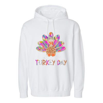 Happy Turkey Day Cute Turkey Thanksgiving Garment-Dyed Fleece Hoodie