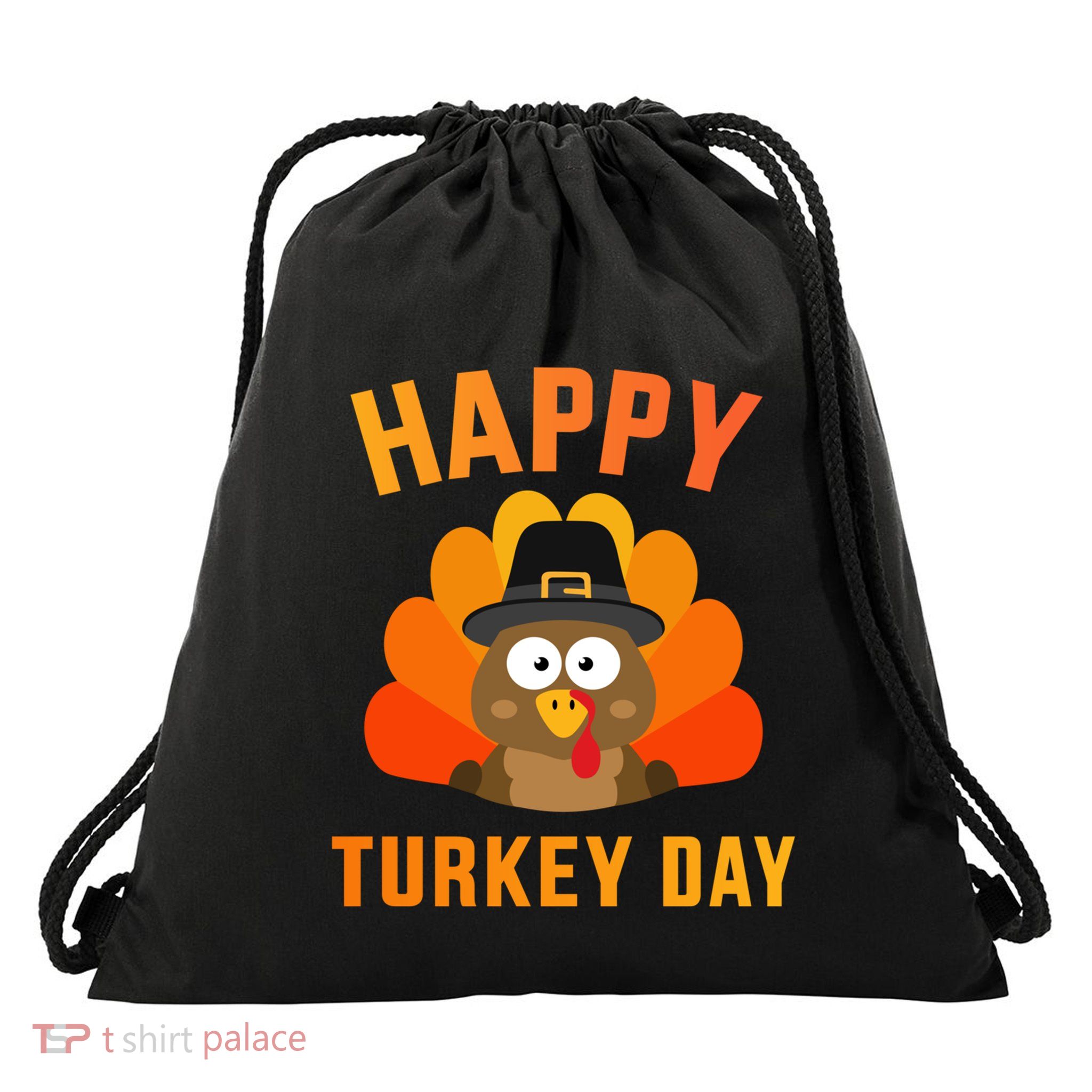 Happy Turkey Day With Cute Bird For Thanksgiving Dinner Great Gift Drawstring Bag