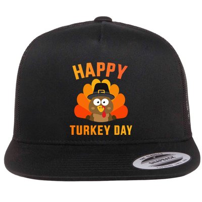 Happy Turkey Day With Cute Bird For Thanksgiving Dinner Great Gift Flatbill Hat