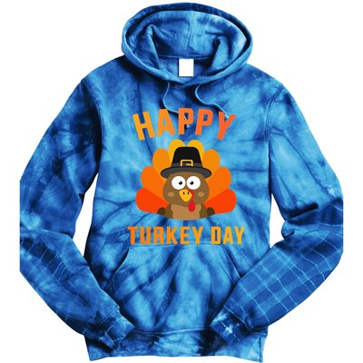 Happy Turkey Day With Cute Bird For Thanksgiving Dinner Great Gift Tie Dye Hoodie