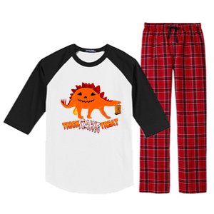 Halloween TRex Dinosaur Trick Rawr Treat Gift Funny Gift Raglan Sleeve Pajama Set