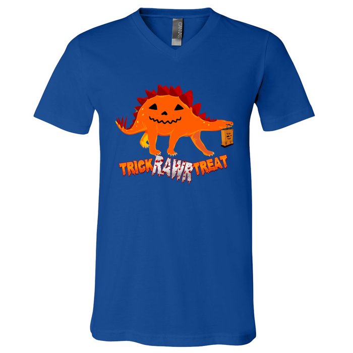 Halloween TRex Dinosaur Trick Rawr Treat Gift Funny Gift V-Neck T-Shirt