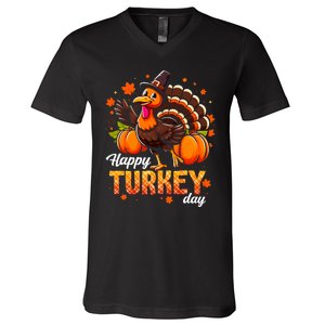 Happy Turkey Day Fall Autumn Thanksgiving V-Neck T-Shirt